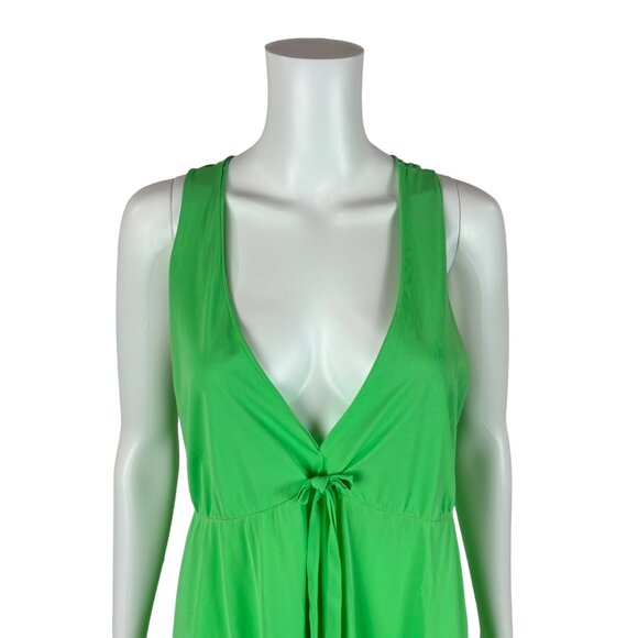 Vintage 70s Lime Nightgown Women's Medium Green Deep V Bow Neckline Racerback - Picture 11 of 11